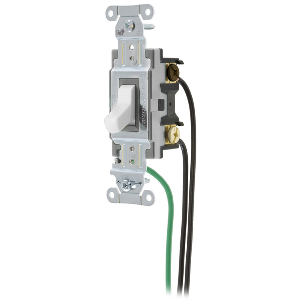 Hubbell Wiring Device-Kellems Spec Grade, Toggle Switches, General Purpose AC, Three Way, 15A 120/277V AC, Back and Side Wired, Pre-Wired with 8" #12 THHN CSL315W